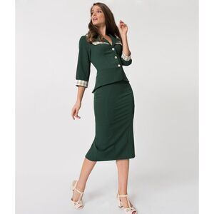 Miss Candyfloss green and white plaid 1940s style skirt suit small